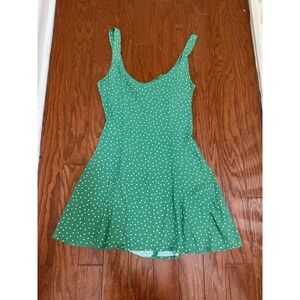 Reformation Blare Green Polka Dot Mini Dress Scoop Neck Tank Fit Flare Size 4